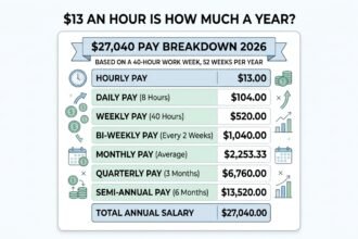 $13 an hour job offer and salary illustration with coins and upward arrow